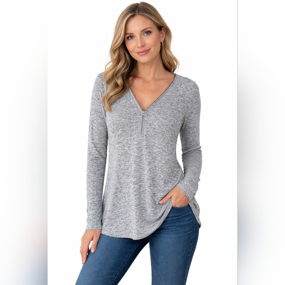 Workshop Andrea Jovine Grey Space Dye 1/4 Zip Pullover Top M